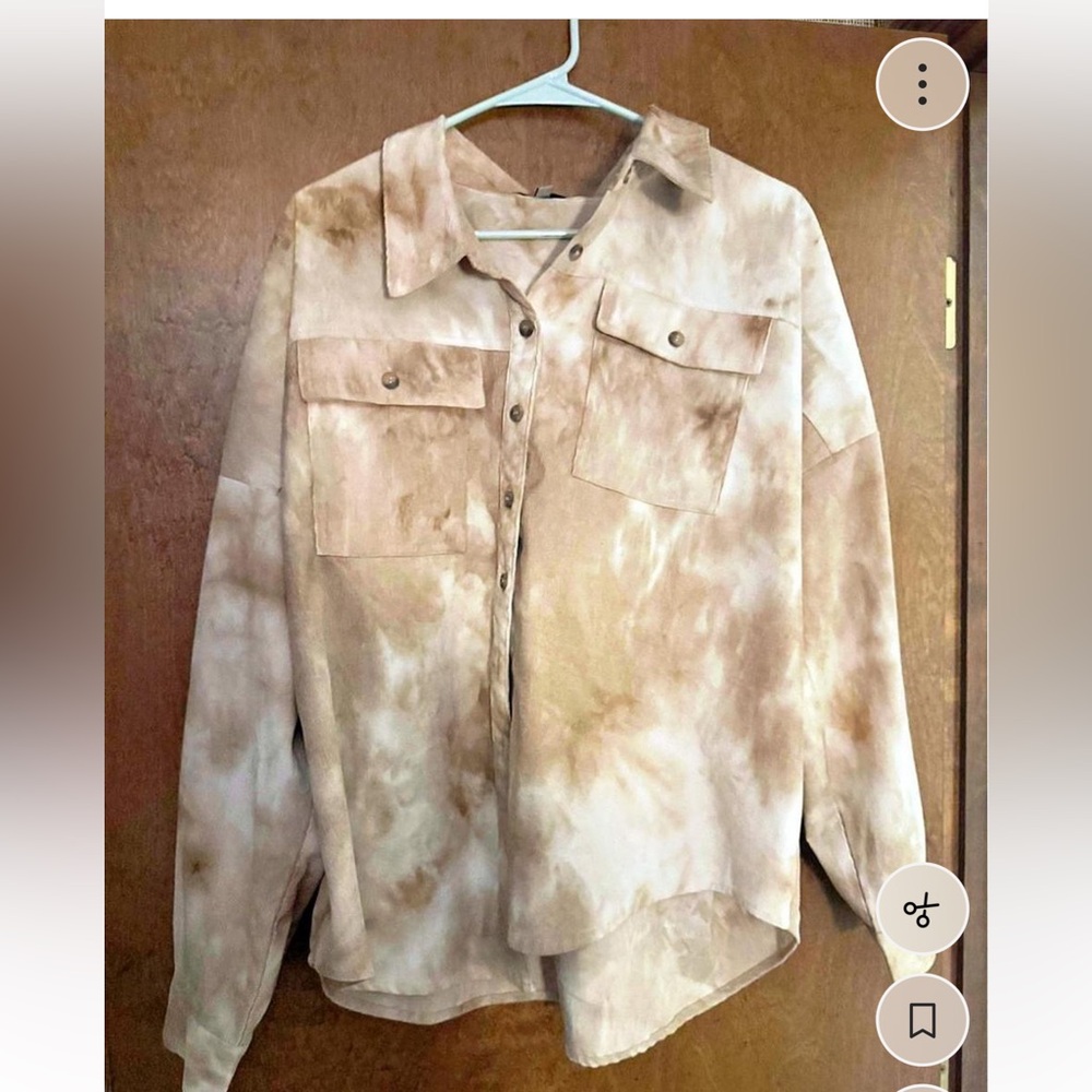 Lulu's Tan Tie-Dye Button Down Shirt
